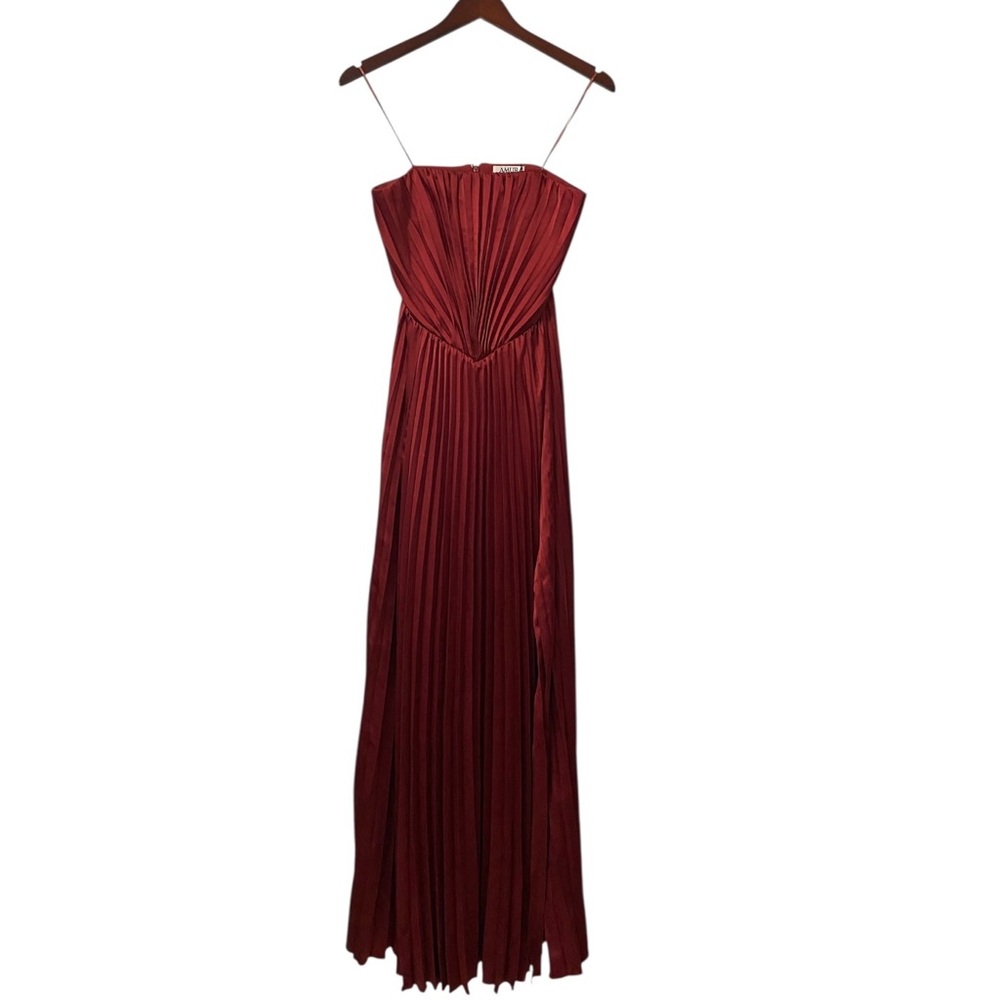 NWT AMUR Strapless Burgundy Pleated Maxi Gown Size 4 - Picture 5 of 7